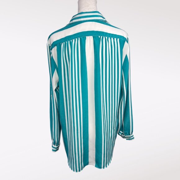 Vintage Striped Button Up Blouse Long Sleeve Silky Size Medium - Picture 5 of 10